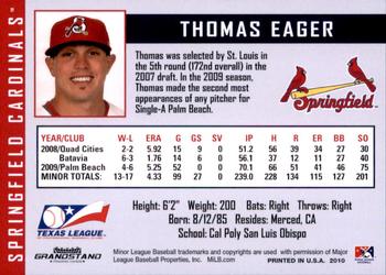 2010 Grandstand Springfield Cardinals #NNO Thomas Eager Back