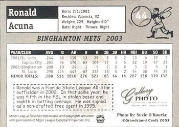 2003 Grandstand Binghamton Mets #1 Ronald Acuna Back