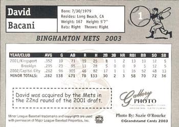 2003 Grandstand Binghamton Mets #3 David Bacani Back