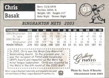 2003 Grandstand Binghamton Mets #4 Chris Basak Back