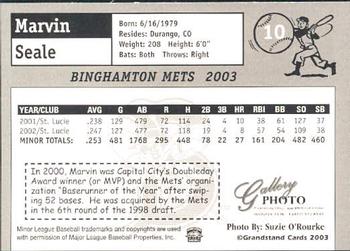 2003 Grandstand Binghamton Mets #26 Marvin Seale Back