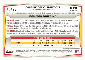 2014 Bowman - Chrome Prospects Green Wave Refractors #BCP81 Brandon Cumpton Back