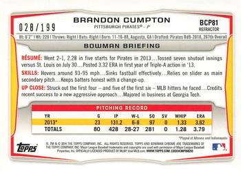 2014 Bowman - Chrome Prospects Purple Refractors #BCP81 Brandon Cumpton Back