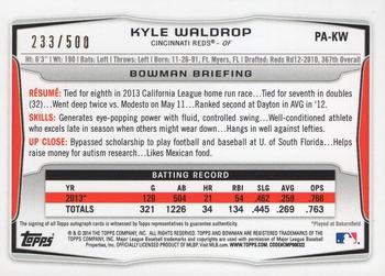 2014 Bowman - Prospect Autographs Blue #PA-KW Kyle Waldrop Back