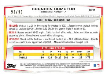 2014 Bowman - Prospects Black #BP81 Brandon Cumpton Back