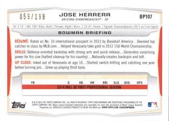 2014 Bowman - Prospects Green #BP107 Jose Herrera Back
