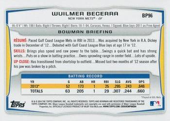 2014 Bowman - Prospects Purple #BP96 Wuilmer Becerra Back