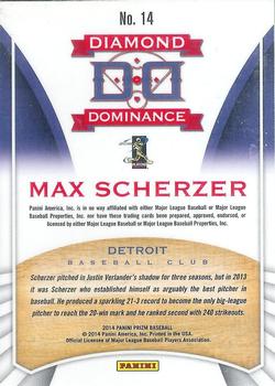 2014 Panini Prizm - Diamond Dominance #14 Max Scherzer Back