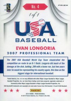 2014 Panini Prizm - USA Baseball Prizms Black #4 Evan Longoria Back