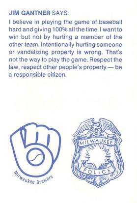 1984 Milwaukee Brewers Police #NNO Jim Gantner Back