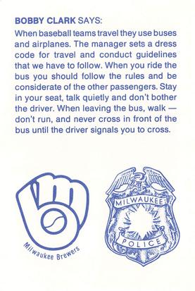 1984 Milwaukee Brewers Police #NNO Bobby Clark Back