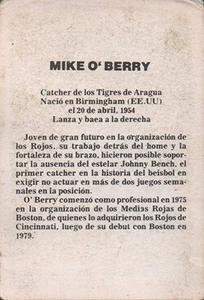 1981-82 Venezuelan Winter League Stickers #8 Mike O'Berry Back