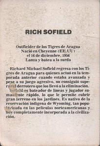 1981-82 Venezuelan Winter League Stickers #25 Rick Sofield Back