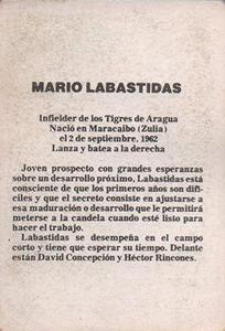 1981-82 Venezuelan Winter League Stickers #38 Mario Labastidas Back