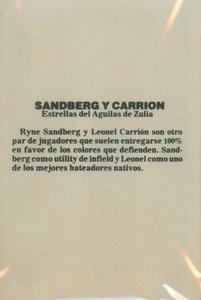 1981-82 Venezuelan Winter League Stickers #269 Ryne Sandberg / Leonel Carrion Back