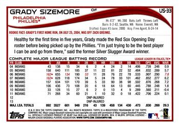 2014 Topps Update #US-33 Grady Sizemore Back