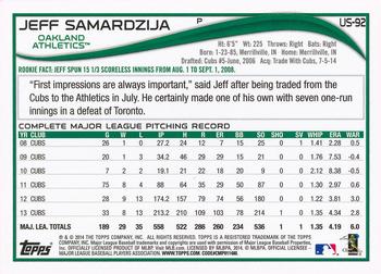 2014 Topps Update #US-92 Jeff Samardzija Back