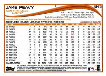 2014 Topps Update #US-143 Jake Peavy Back