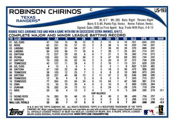 2014 Topps Update #US-193 Robinson Chirinos Back