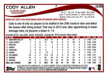 2014 Topps Update #US-285 Cody Allen Back