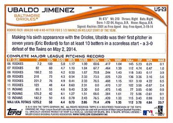 2014 Topps Update #US-23 Ubaldo Jimenez Back