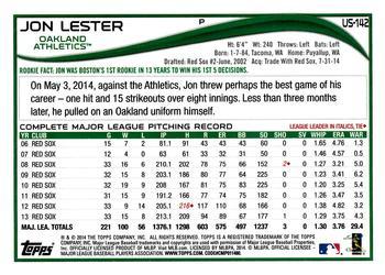2014 Topps Update #US-142 Jon Lester Back