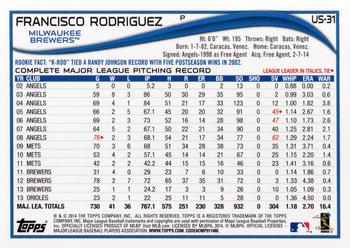 2014 Topps Update #US-31 Francisco Rodriguez Back