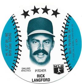 1985 Thom McAn Jox Discs #NNO Rick Langford Front