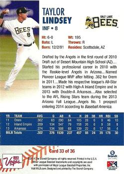 2014 Brandt Pacific Coast League Top Prospects #33 Taylor Lindsey Back