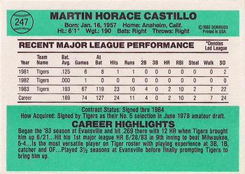 1984 Donruss #247 Marty Castillo Back