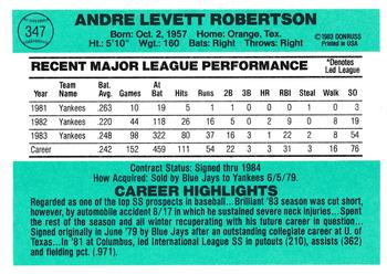 1984 Donruss #347 Andre Robertson Back