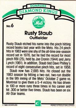 1984 Donruss #6 Rusty Staub Back