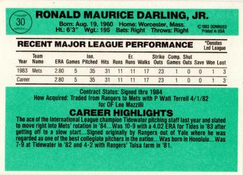 1984 Donruss #30 Ron Darling Back