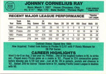 1984 Donruss #308 Johnny Ray Back