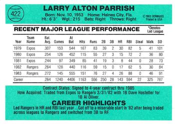 1984 Donruss #422 Larry Parrish Back