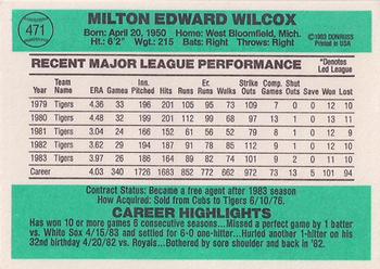 1984 Donruss #471 Milt Wilcox Back