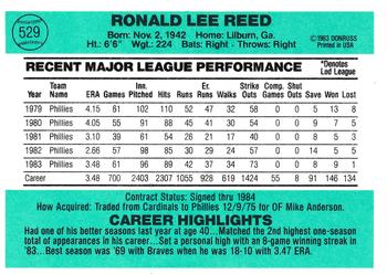 1984 Donruss #529 Ron Reed Back