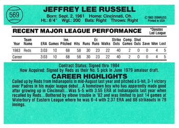 1984 Donruss #569 Jeff Russell Back