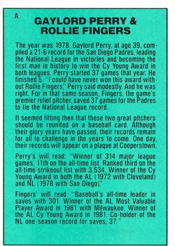 1984 Donruss #A Living Legends: Gaylord Perry / Rollie Fingers Back