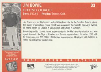 2007 MultiAd Fresno Grizzlies #6 Jim Bowie Back