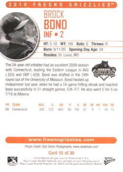 2010 MultiAd Fresno Grizzlies #15 Brock Bond Back