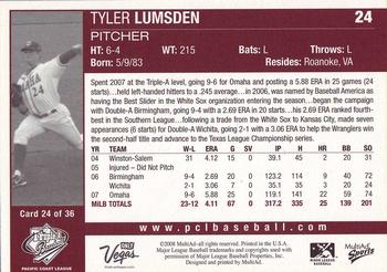 2008 MultiAd Pacific Coast League Top Prospects #24 Tyler Lumsden Back