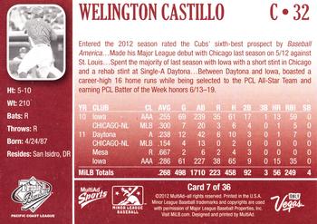 2012 MultiAd Pacific Coast League Top Prospects #7 Welington Castillo Back