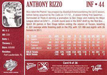 2012 MultiAd Pacific Coast League Top Prospects #9 Anthony Rizzo Back