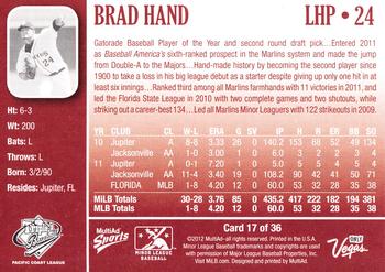 2012 MultiAd Pacific Coast League Top Prospects #17 Brad Hand Back