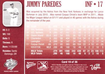 2012 MultiAd Pacific Coast League Top Prospects #19 Jimmy Paredes Back