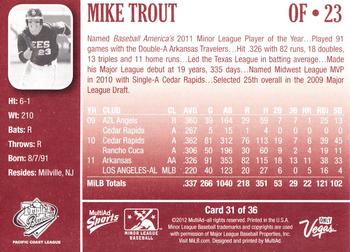2012 MultiAd Pacific Coast League Top Prospects #31 Mike Trout Back