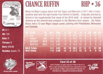 2012 MultiAd Pacific Coast League Top Prospects #33 Chance Ruffin Back