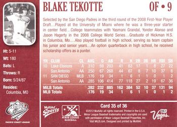 2012 MultiAd Pacific Coast League Top Prospects #35 Blake Tekotte Back