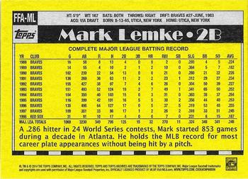 2014 Topps Archives - Fan Favorite Autographs #FFA-ML Mark Lemke Back